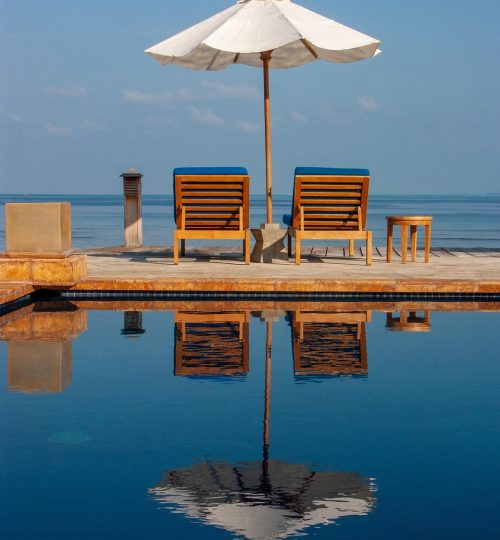 deck chairs, parasol, vacation, ocean, maldives, nature, beach resort